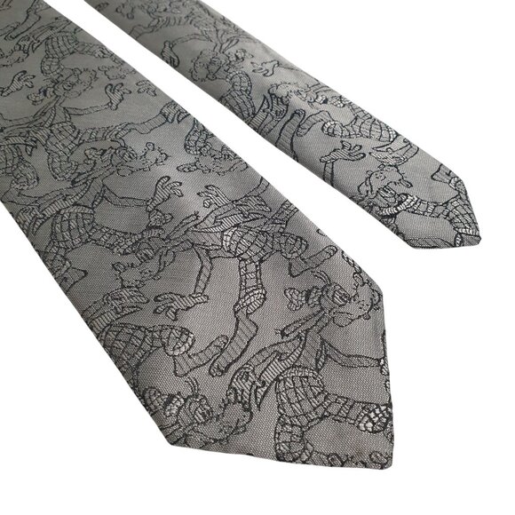 Disney Goofy Print Balancine Patterned Men Silk Tie Works Gray Black Gift Dad - Picture 2 of 5